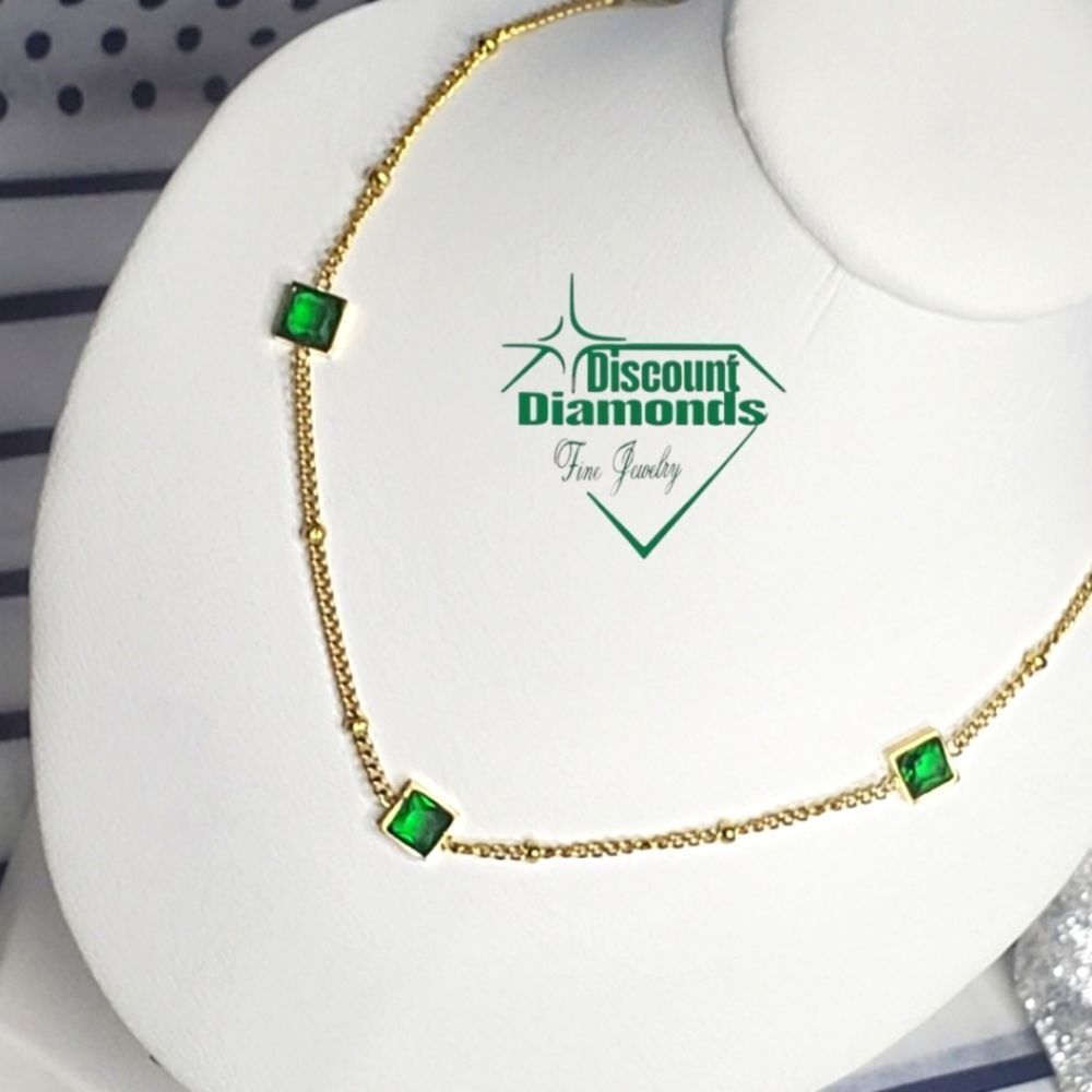 Choker / Necklace 18K Yellow Gold on Titanium - Green Crystal